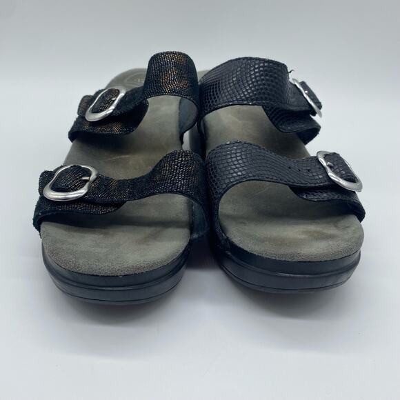 Dansko Women's size 9.5 / 40 Black Animal Print Strappy Buckle Heel Sandals - Picture 2 of 10